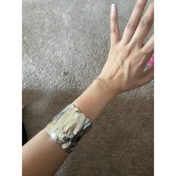 Large wide silver cuff bracelet big wavy bangle  chunky bold statement bracelet - Picture 3 of 7